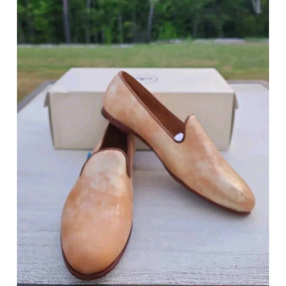 New Peter Millar Women's 8.5 M Belgian Walker Flats Shoes NIB $199 Gold